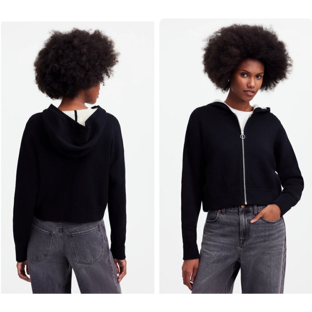 NWT Madewell Double Face Cotton Blend Sweater Hoodie NS667 Black Size Small